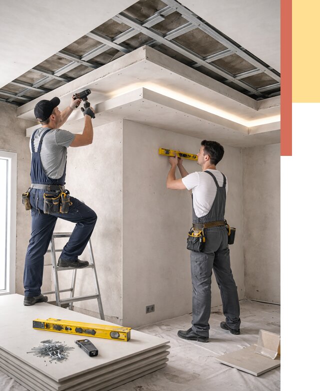 Двухуровневый потолок из гипсокартона в Луге от 1495 руб. под ключ | ОТДЕЛОЧНИК-Лга