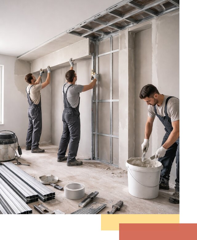 Монтаж потолка из гипсокартона с нишей в Луге