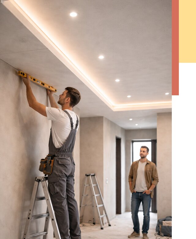 Потолок из гипсокартона с подсветкой в Луге от 773 руб./м2 под ключ | ОТДЕЛОЧНИК-Лга