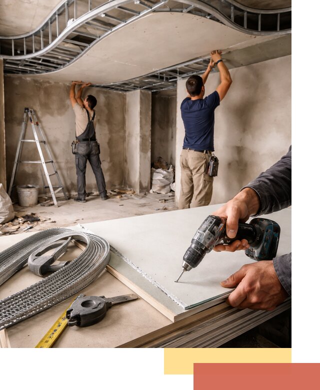 Криволинейный потолок из гипсокартона в Луге — монтаж и отделка