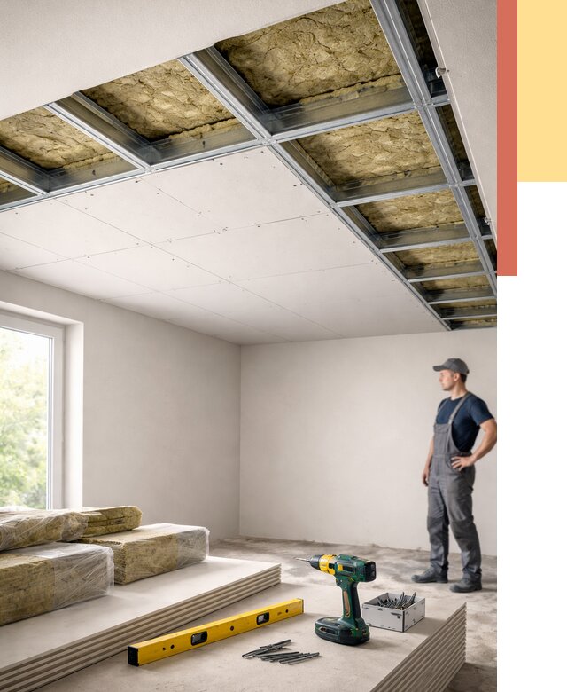 Звукоизоляция потолка ГКЛ в Луге от 979 руб. — монтаж под ключ | ОТДЕЛОЧНИК-Лга